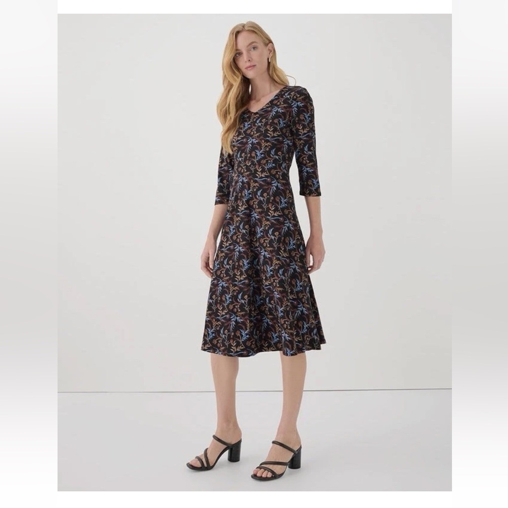 Pact Women's Fit & Flare Midi Dress Whimsy Floral  Black NWT ORG Cotton Plus 3X